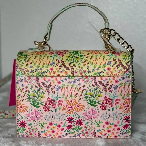 Betsey Johnson Easter Spring Floral Blossom Hearts Charm Satchel Crossbody Bag - Picture 5 of 10